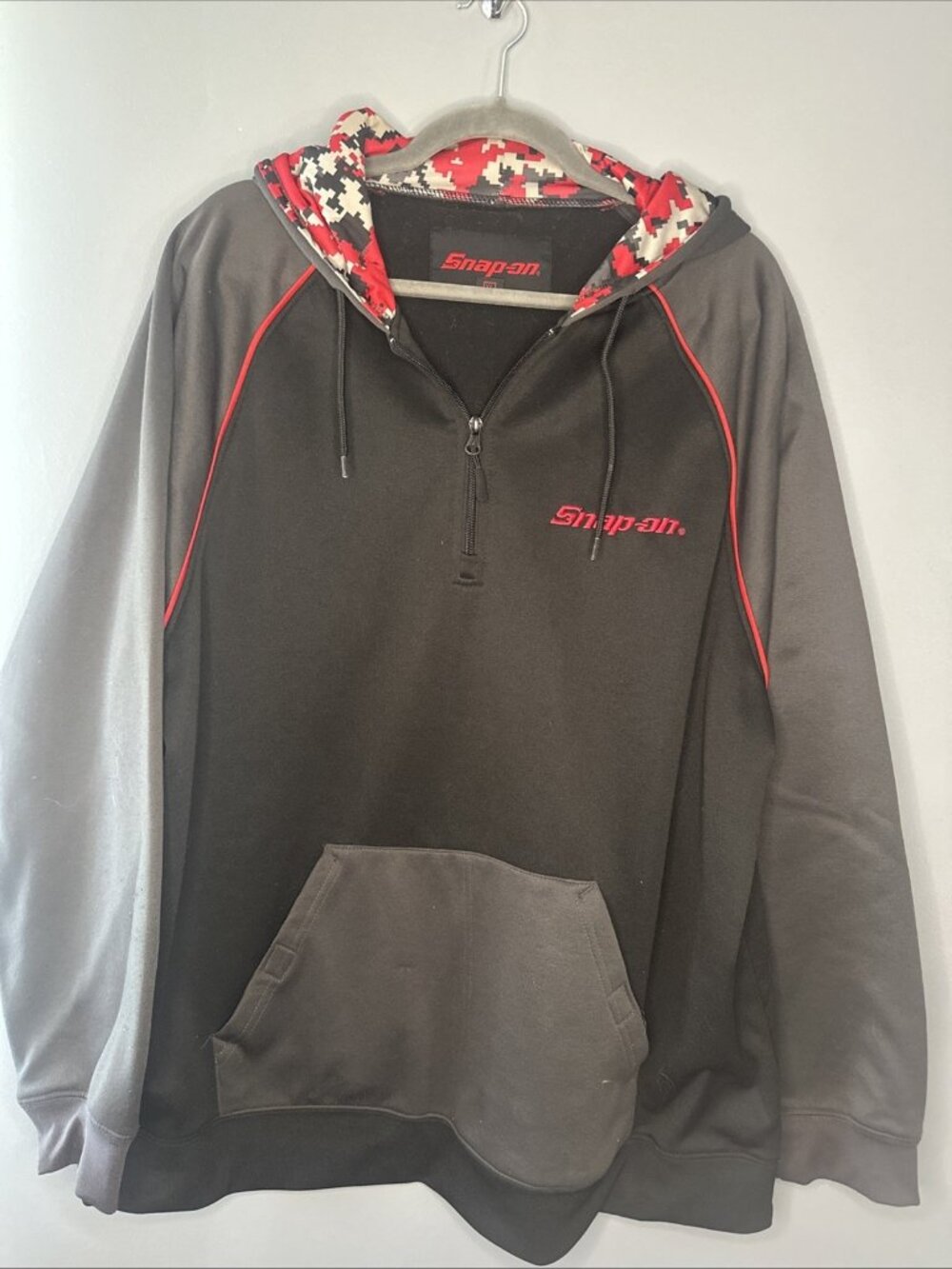 SNAP-ON Hoodie Sweatshirt Adult Extra Large Black & Red Mens XL 1/4 Zip Snapon